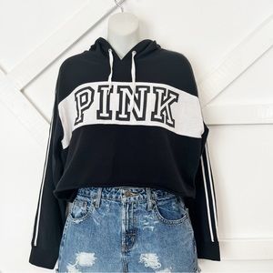 PINK Victoria's Secret Cropped Pull Over Black & White Hoodie, Small
